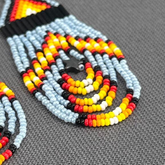 Tribal Earrings Seed Bead Handmade Multicolor Native American Boho Dangle 3” USA - Picture 3 of 16